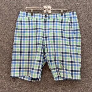 Tommy Bahama Chino Shorts Mens 34 Blue Green Plaid Boracay Stretch Casual Camp